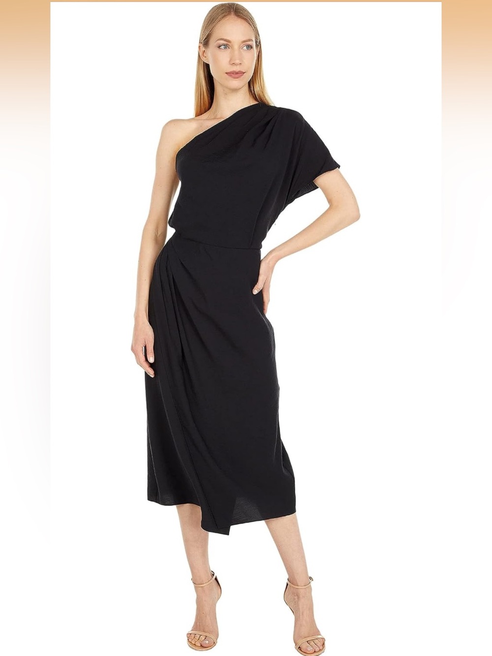 Vince Black One-Shoulder Cascade Drape Midi Dress NWT XS